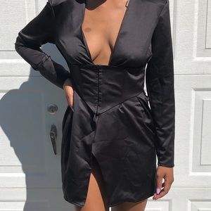 PLT Long Sleeve Corset Black Dress